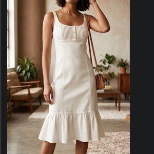 Nina Ricci silk/cotton Sleeveless Cream Ruffle-Hem Dress France 36/US 2